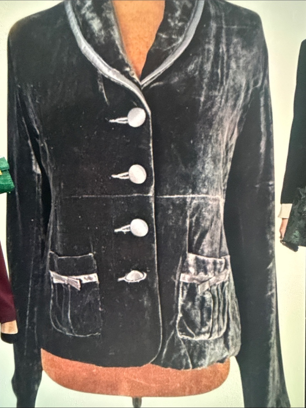 Women's Velvet Button-Front Jacket in Charcoal